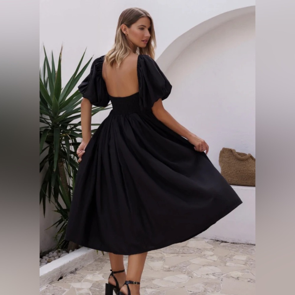 Cherie Puff Sleeve Linen Midi Dress